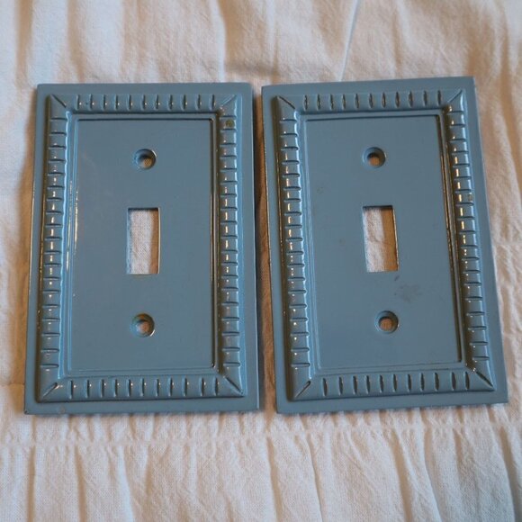 Set of Two Textured Blue Lightswitch Covers - Picture 1 of 3